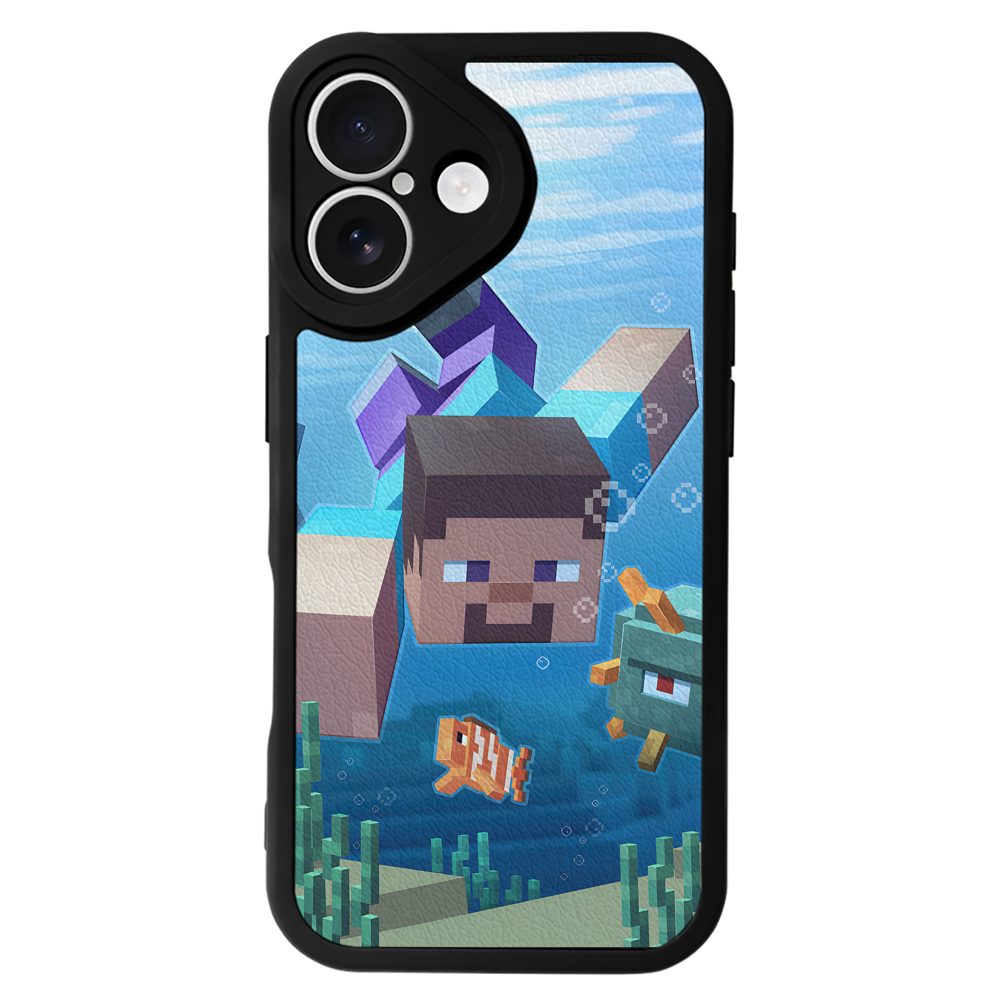 （画像用） マインクラフト ブロックの世界 Minecraft MC Block world 【iPhone 16シリーズ対応】シリコンスマホケース（レザー調） 材質：シリコン